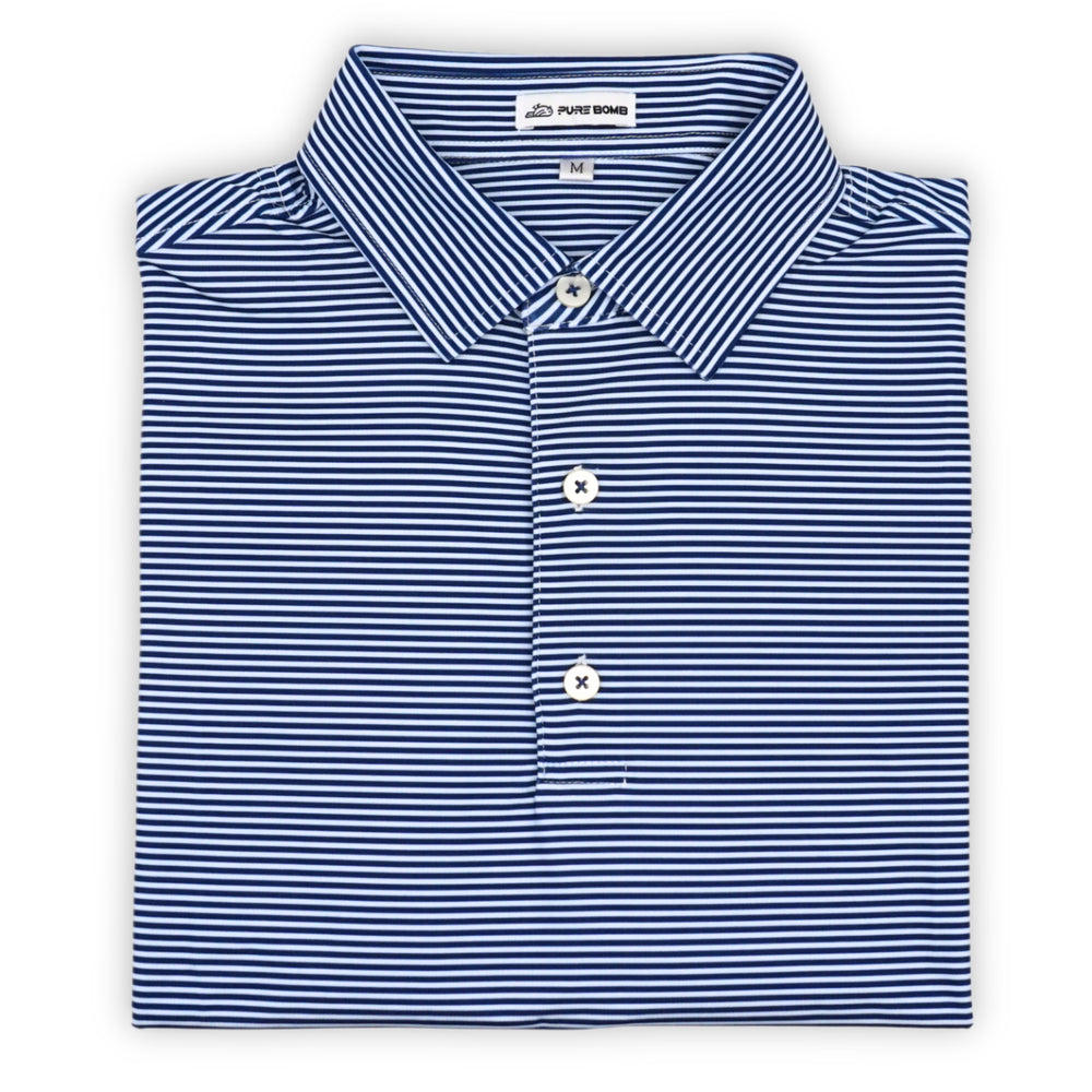 Birdie Slayer - Striped It Navy & White Polo